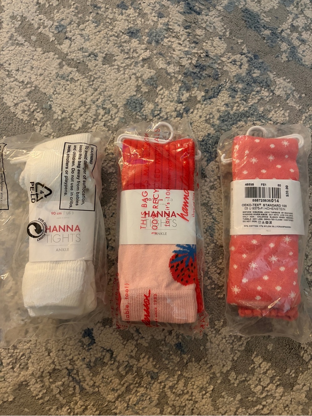 Hannah Kids Ankle Tights Bundle - White, Pink & Coral Strawberry Patterns